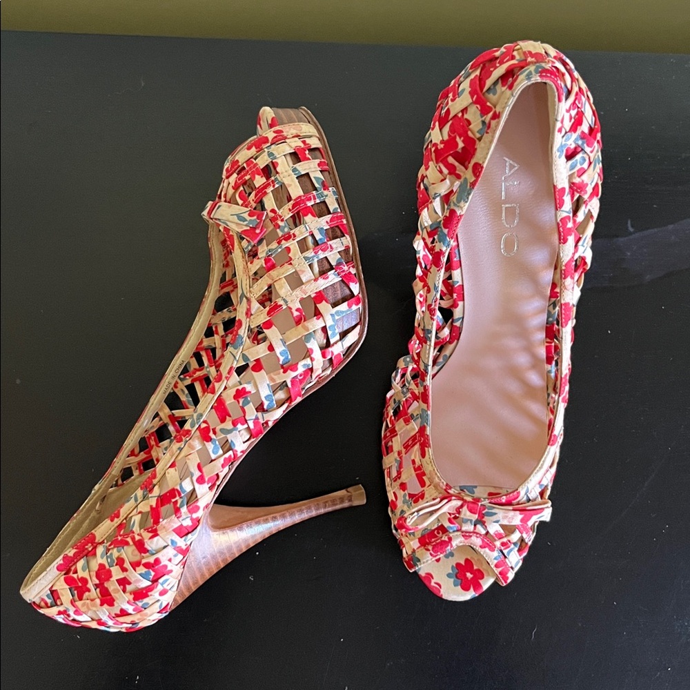 Aldo floral print peep-toe basket weave platform heels - Picture 13 of 13
